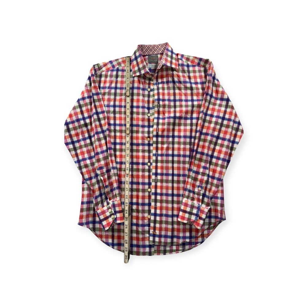 Thomas Dean Button Down Shirt,Long Sleeve,Colorful Plaid, Flip Cuff, Men's Small